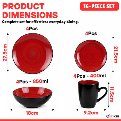 DIVCHI 16 Piece Ceramic Dinnerware Set - Light Red - Image 4