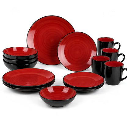 DIVCHI 16 Piece Ceramic Dinnerware Set - Light Red - Image 5