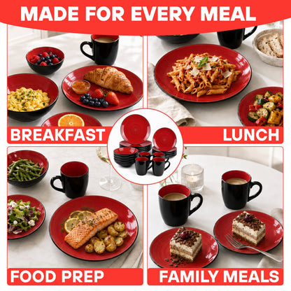 DIVCHI 16 Piece Ceramic Dinnerware Set - Light Red - Image 8