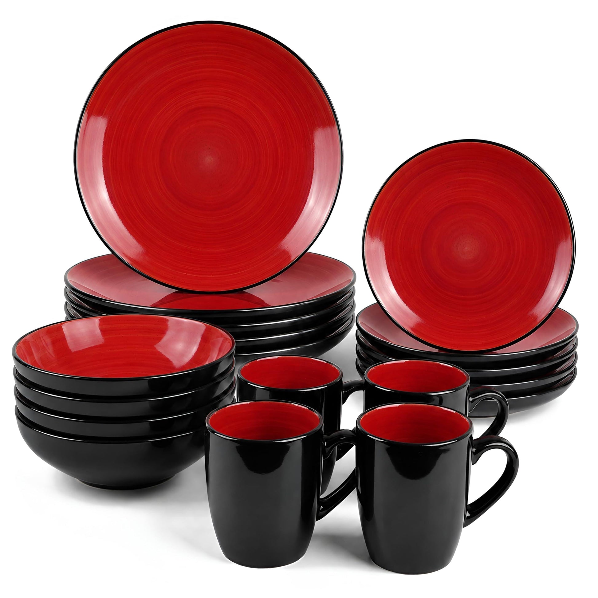 DIVCHI 16 Piece Ceramic Dinnerware Set - Light Red