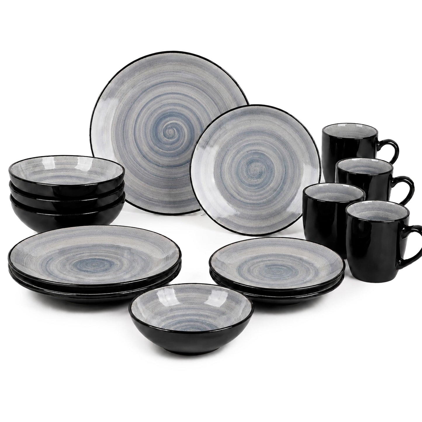 DIVCHI 16 Piece Ceramic Dinnerware Set - Light Grey - Image 2