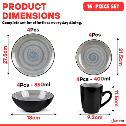 DIVCHI 16 Piece Ceramic Dinnerware Set - Light Grey - Image 3