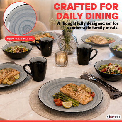 DIVCHI 16 Piece Ceramic Dinnerware Set - Light Grey - Image 4