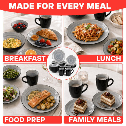 DIVCHI 16 Piece Ceramic Dinnerware Set - Light Grey - Image 8