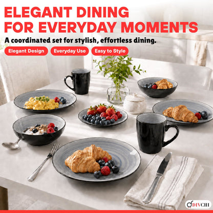 DIVCHI 16 Piece Ceramic Dinnerware Set - Light Grey - Image 9