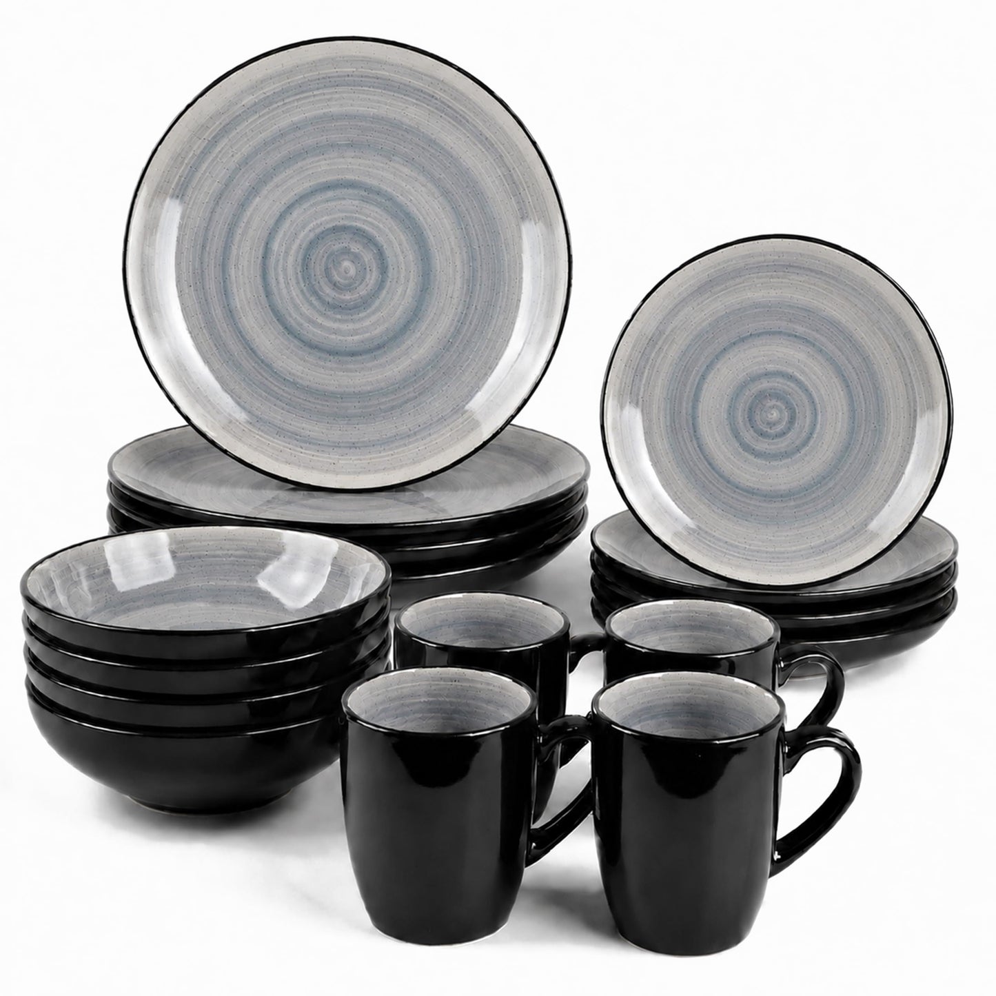 DIVCHI 16 Piece Ceramic Dinnerware Set - Light Grey