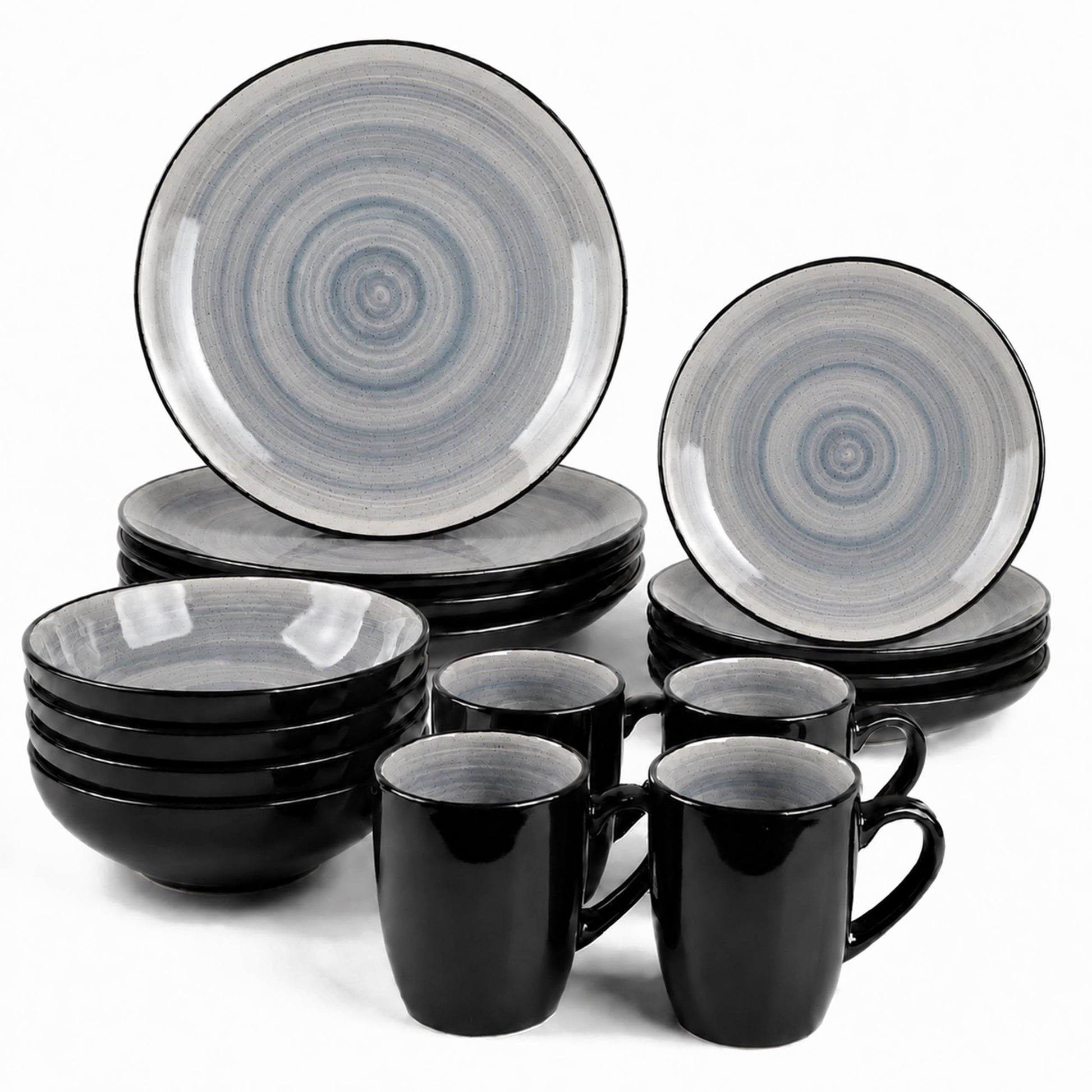 DIVCHI 16 Piece Ceramic Dinnerware Set - Light Grey