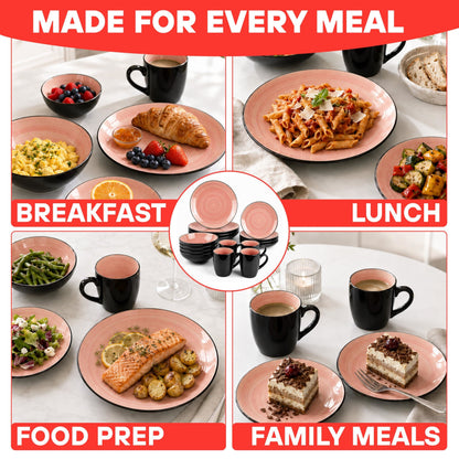 DIVCHI 16 Piece Ceramic Dinnerware Set - Light Pink - Image 2