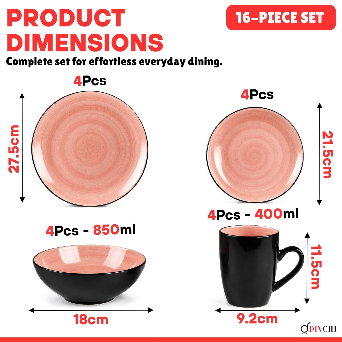 DIVCHI 16 Piece Ceramic Dinnerware Set - Light Pink - Image 4