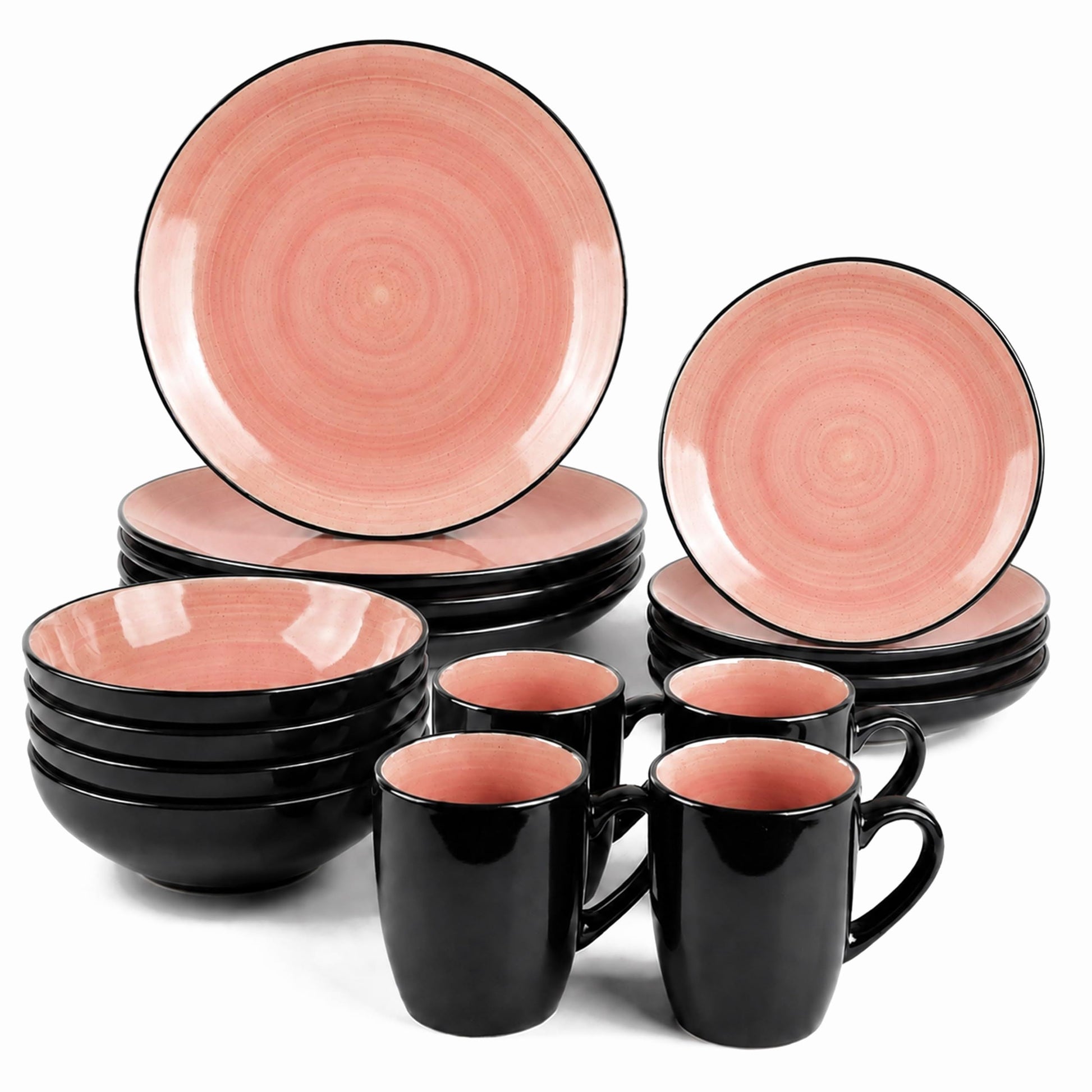 DIVCHI 16 Piece Ceramic Dinnerware Set - Light Pink