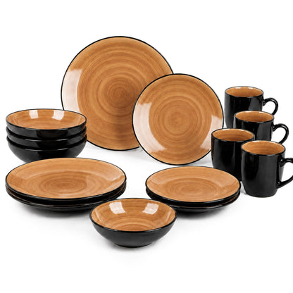 DIVCHI 16 Piece Ceramic Dinnerware Set - Light Brown - Image 2