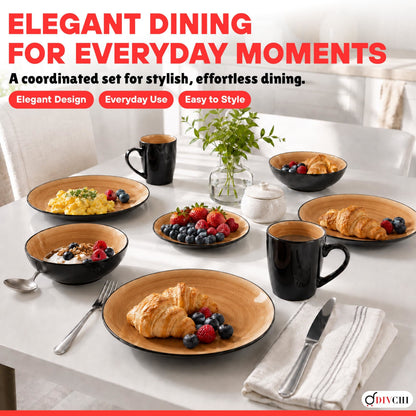 DIVCHI 16 Piece Ceramic Dinnerware Set - Light Brown - Image 5
