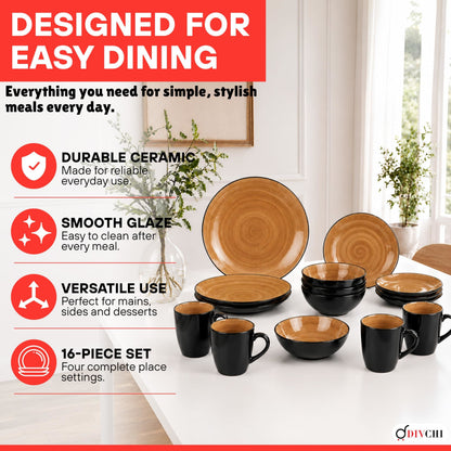 DIVCHI 16 Piece Ceramic Dinnerware Set - Light Brown - Image 9
