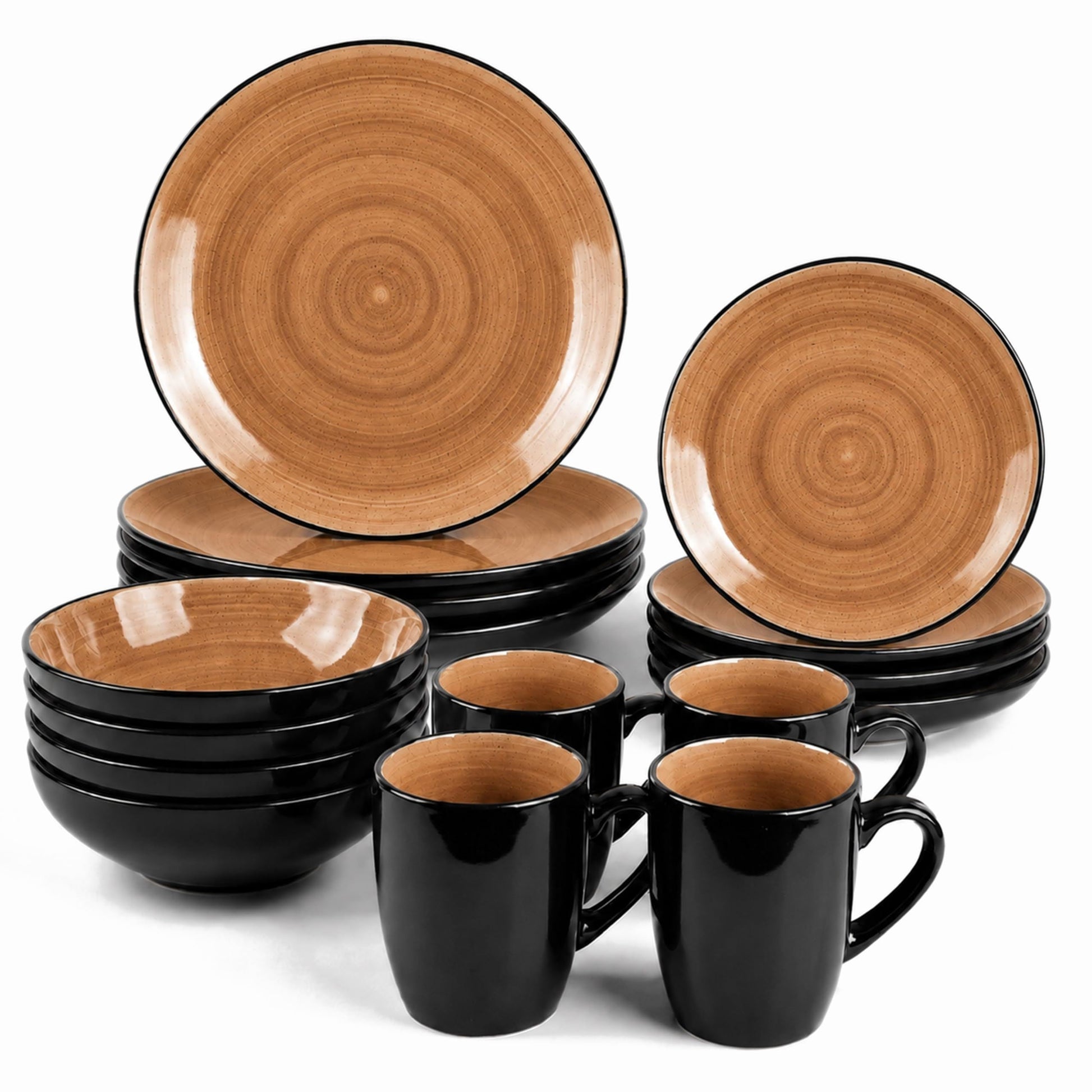 DIVCHI 16 Piece Ceramic Dinnerware Set - Light Brown