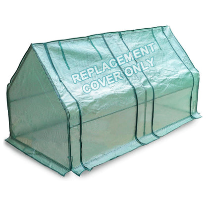 Green replacement cover for a greenhouse with 'Replacement Cover Only' text on a white background