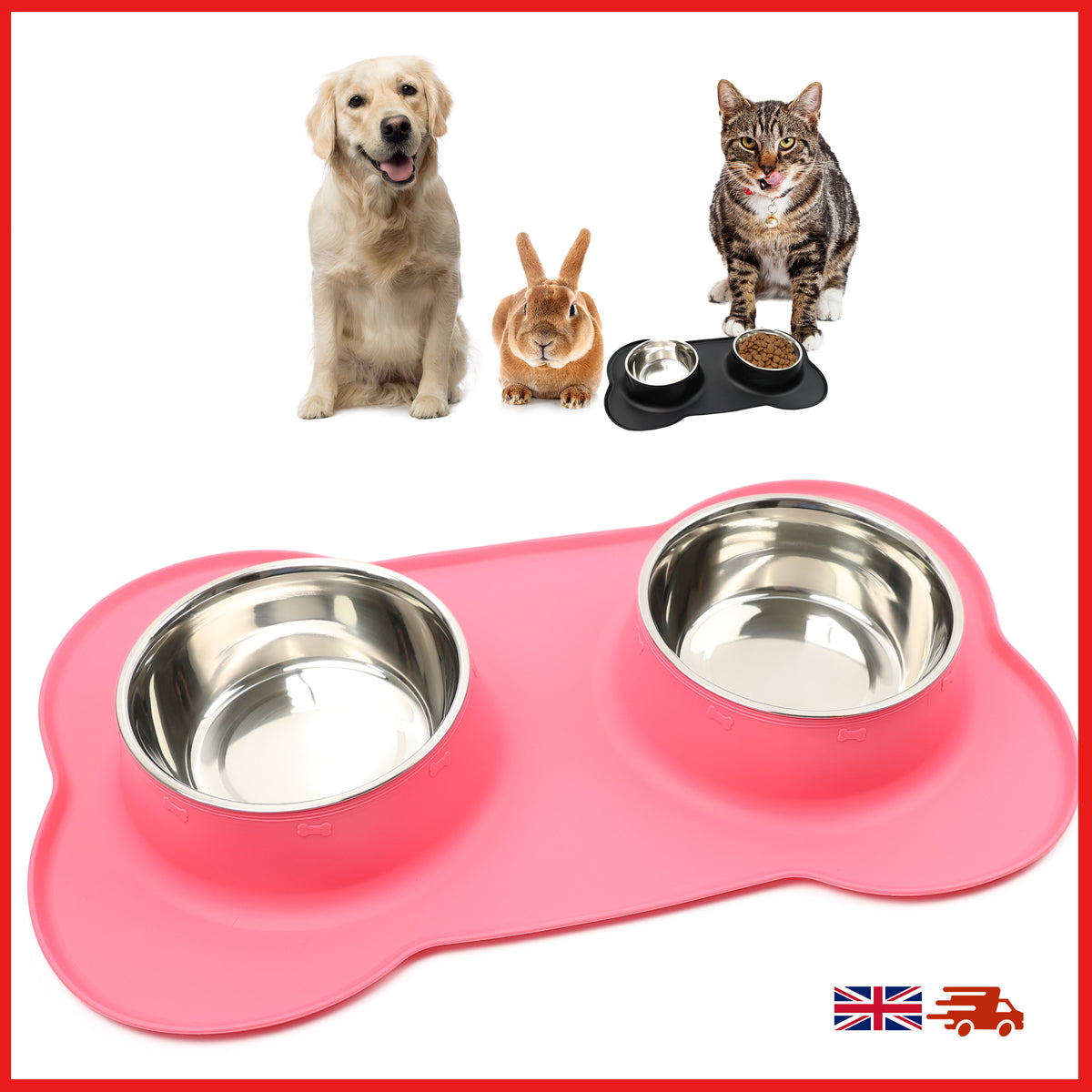 Pets Bowl Food And Drink Double Bowls Set With Silicone Mat Tray For Pets - DIVCHI