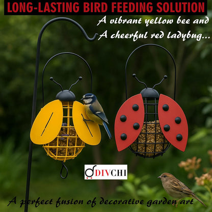 Bee And  Ladybird Shaped Hanging Bird Feeder Decorative for Garden Easy to Refill