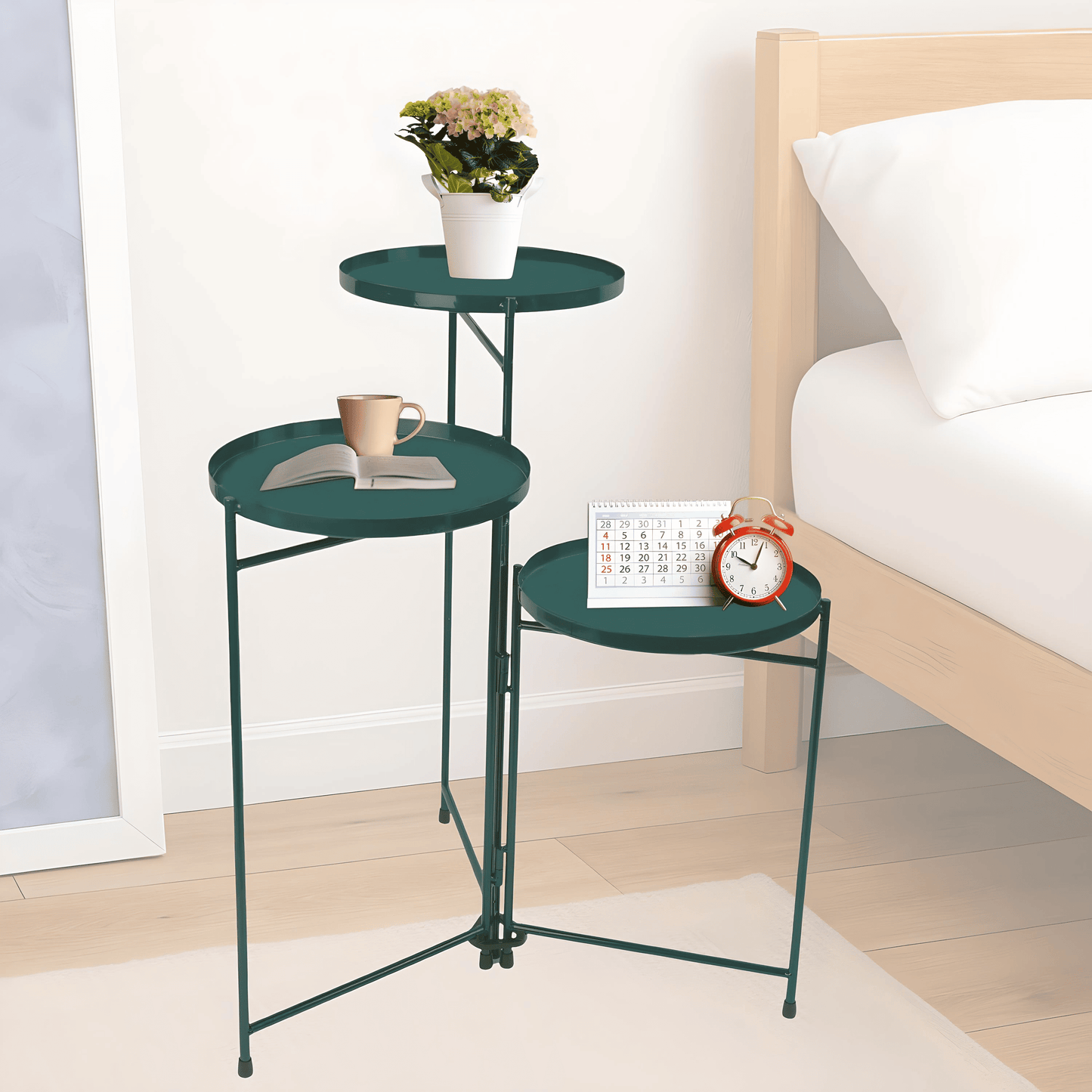 DIVCHI 3 Tier Metal Pallet Display Stand – Multi-Purpose Indoor Storage Shelf, Decorative Plant Rack, Corner Organizer Table for Living Room, Hallway, Office, Bedroom – Available in Black, White & Green