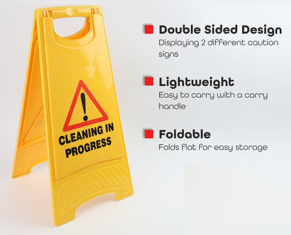 Yellow Caution Wet Floor Sign Safety Board 60 cm Warning Cleaning in Progress