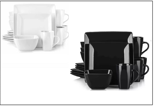 Square Dinner Set Includes Plates Bowl Mug Bowl Available in Black & White - DIVCHI