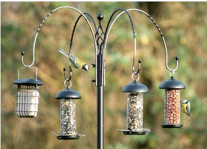 DIVCHI Bird Feeders & Hanging Station With 3 Tubes And 4 Hooks, Feeding Pole Metal Bird Feeder Stand, Feeders For Small Birds Garden Decorations (Included - Bird Feeders & Hanging Station)