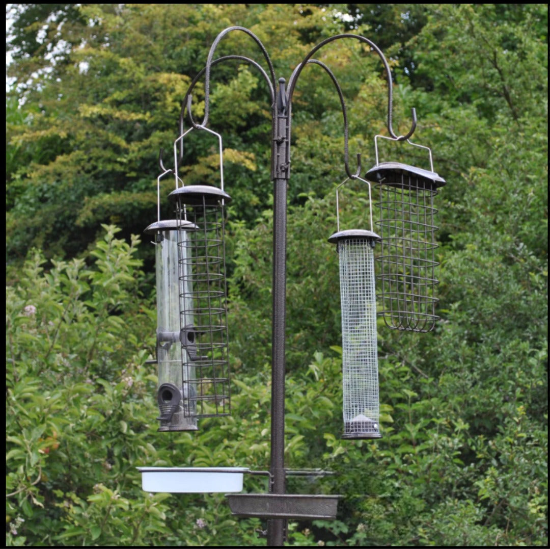 DIVCHI Bird Feeders & Hanging Station With 3 Tubes And 4 Hooks, Feeding Pole Metal Bird Feeder Stand, Feeders For Small Birds Garden Decorations (Included - Bird Feeders & Hanging Station)