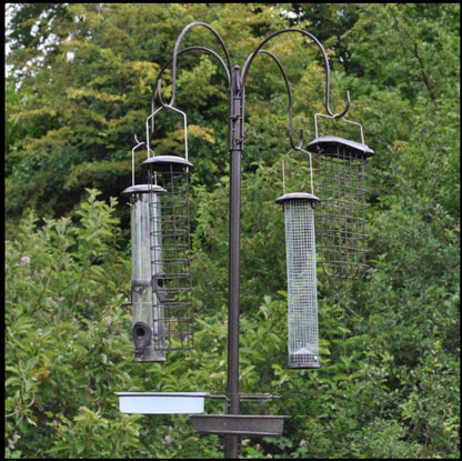DIVCHI Bird Feeders & Hanging Station With 3 Tubes And 4 Hooks, Feeding Pole Metal Bird Feeder Stand, Feeders For Small Birds Garden Decorations (Included - Bird Feeders & Hanging Station)