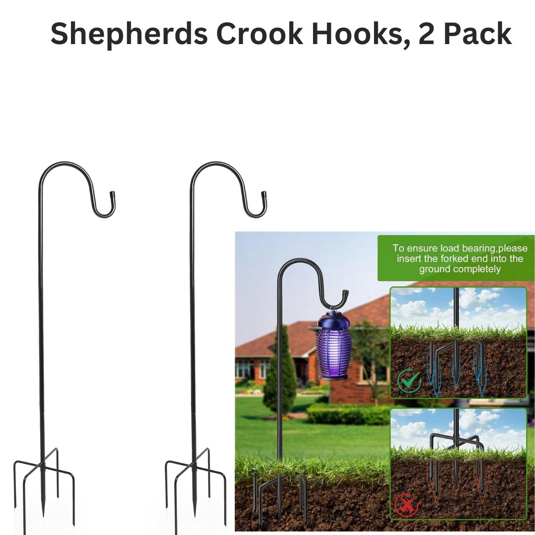 DIVCHI Shepherds Crook Hooks, 2 Pack 198.5cm Adjustable Height  with 5 Prong Base, Heavy Duty Garden Border Hook for Lanterns Birdfeeder Mason Jars Lights Weddings Plant Baskets