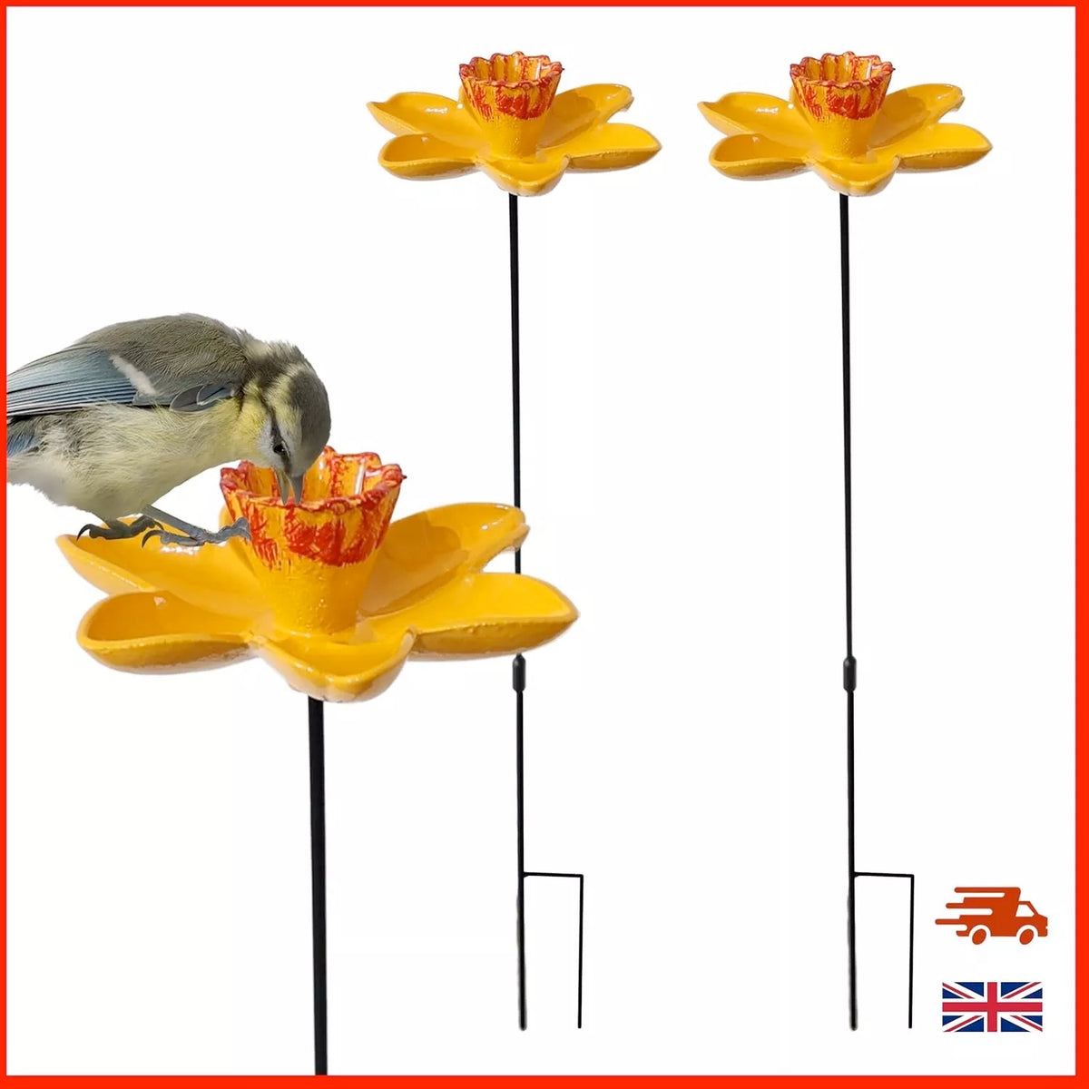 DIVCHI 2-Pack Flower-Shaped Bird Feeding Stations – Freestanding Metal Feeders for Garden Decor - DIVCHI