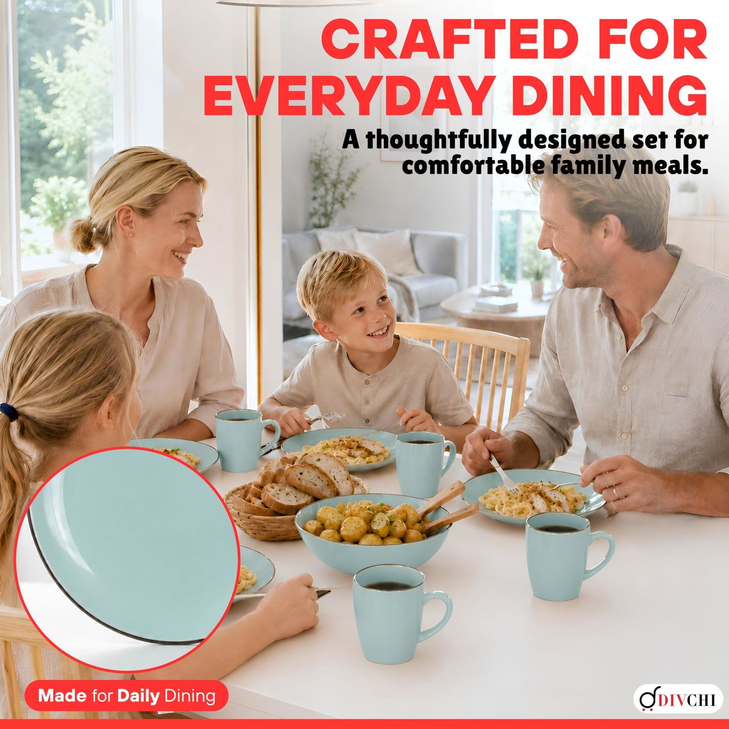 DIVCHI 16-Piece Dinner Set for 4, Ceramic Kitchen Tableware