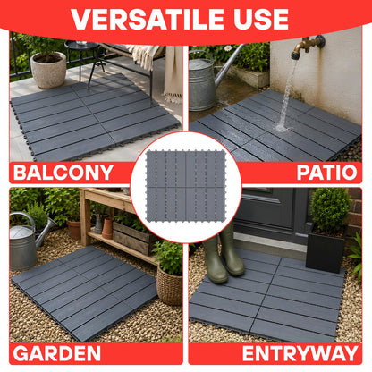 DIVCHI Composite Decking Tiles Set of 4 Interlocking Mat Outdoor Garden Deck Tiles Patio Flooring for Balcony Terrace (29.5 x 29.5 cm)