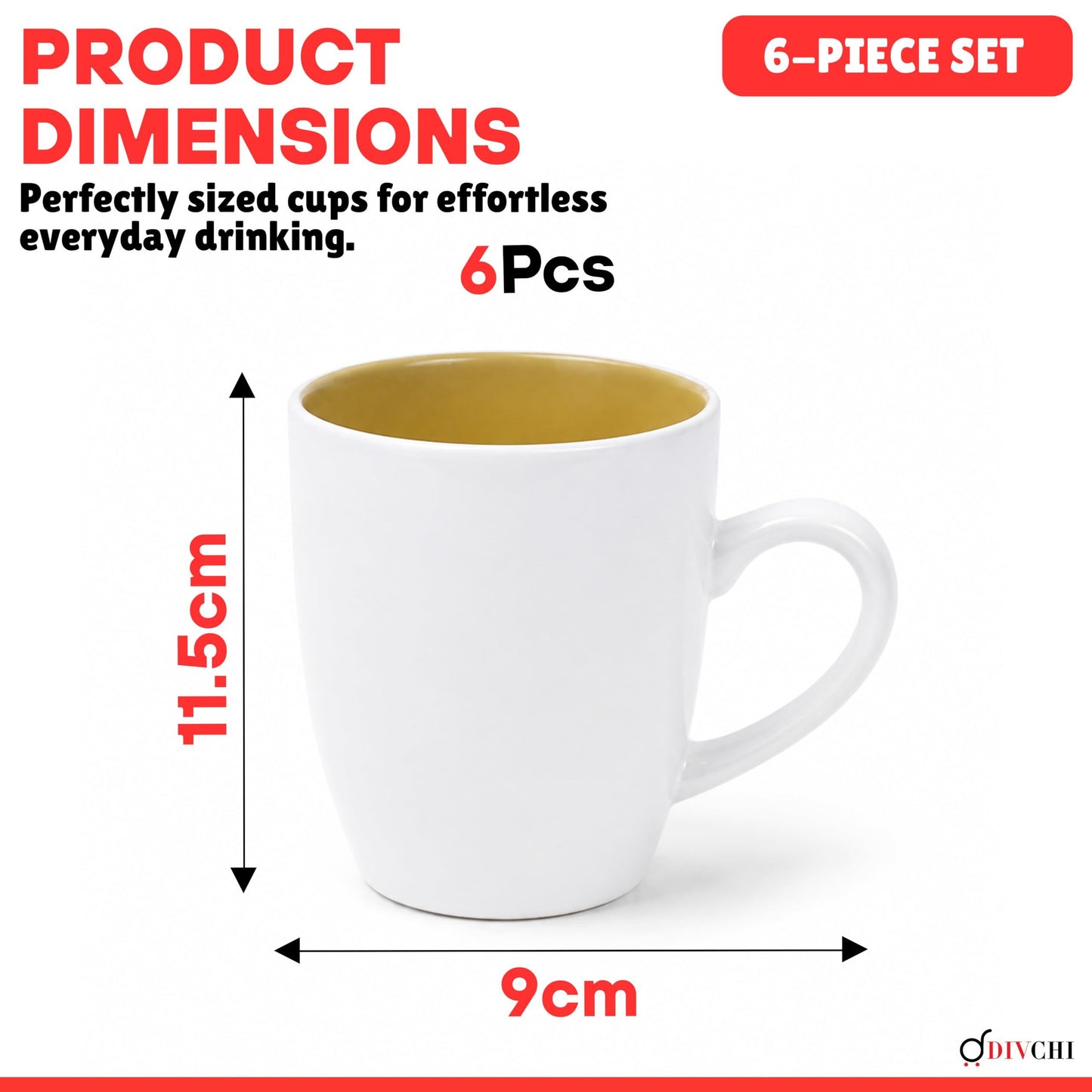 DIVCHI Coffee Mugs Set of 6 Ceramic Tea Hot Chocolate Cups