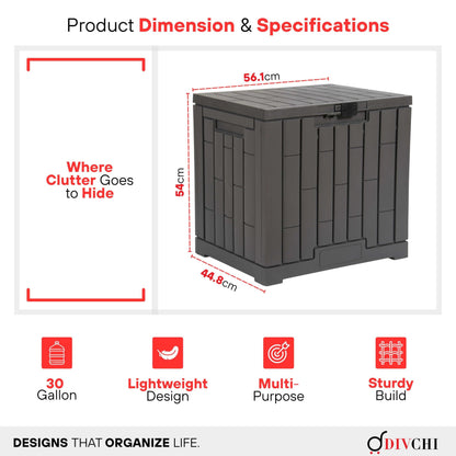 DIVCHI Outdoor Storage Box Waterproof Deck Box for Garden Tools Patio Cushions and Pool Accessories Lockable Easy Assembly Versatile Bench or Table (30 Gallon)