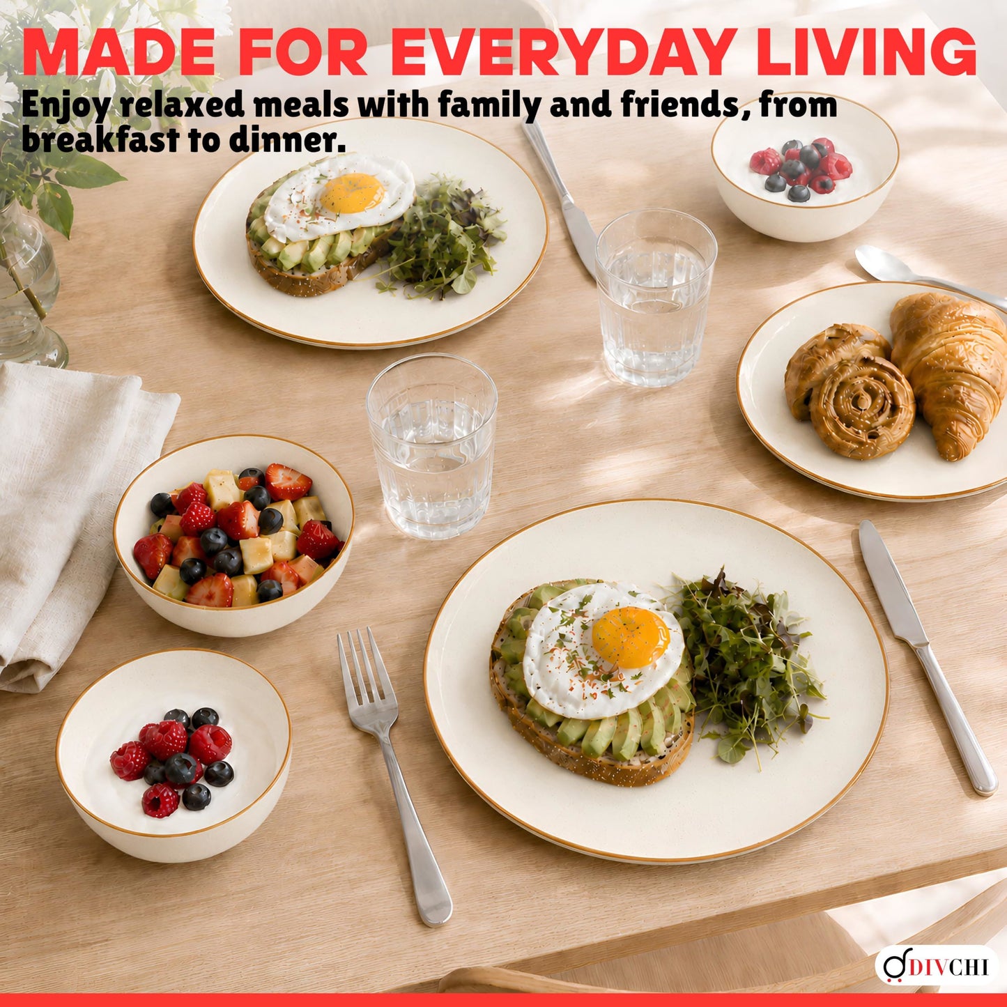 DIVCHI 16-Piece Dinner Set for 4 Ceramic Dinnerware Set