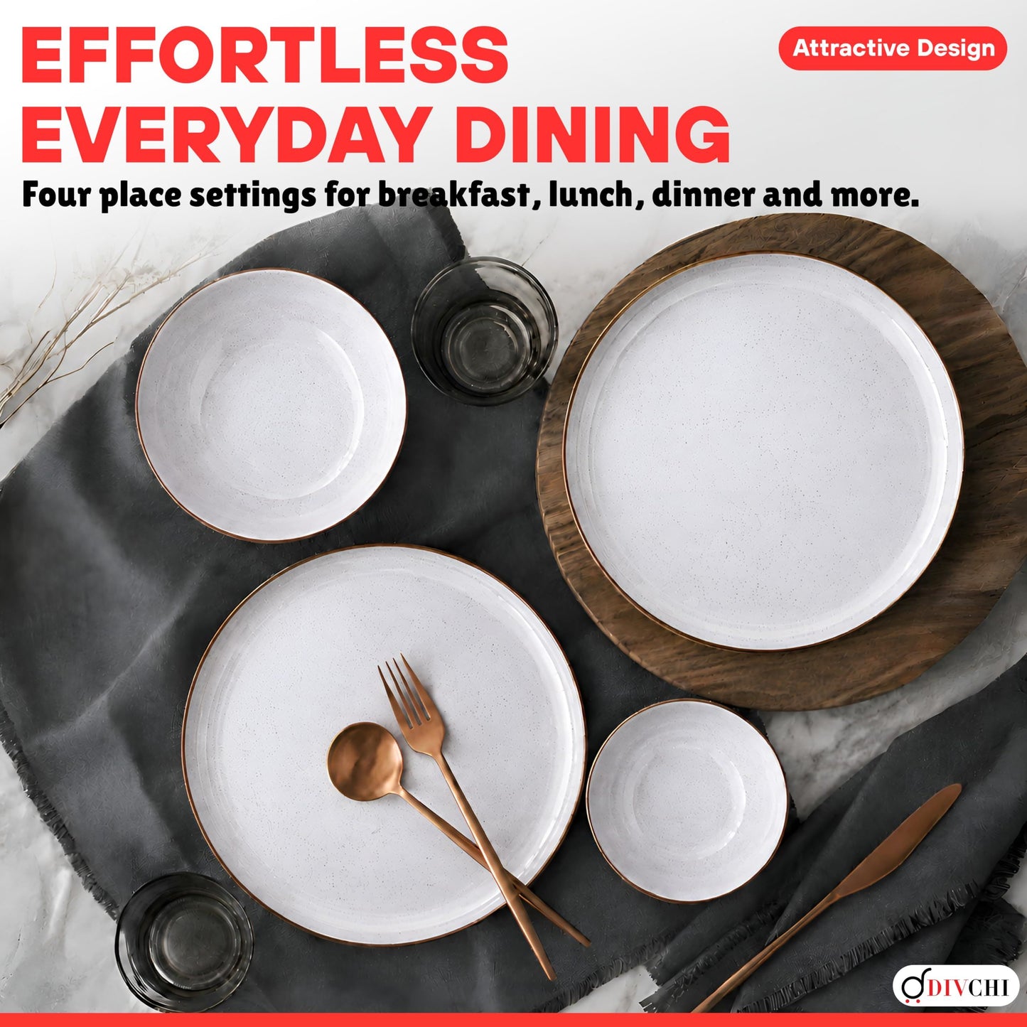DIVCHI 16-Piece Dinner Set for 4 Ceramic Dinnerware Set
