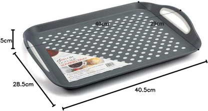 2x Non-Slip Serving Trays – Anti-Slip Plastic Trays with Rubber Surface & Easy-Grip Handles (Random Colours)