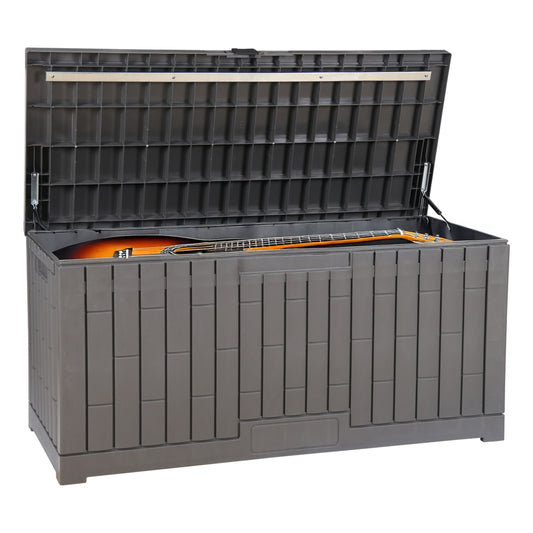 DIVCHI Outdoor Storage Box Waterproof Deck Box for Garden Tools Patio Cushions and Pool Accessories Lockable Easy Assembly Versatile Bench or Table (120 Gallon)