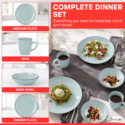 DIVCHI 16-Piece Dinner Set for 4, Ceramic Kitchen Tableware
