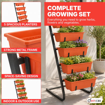 DIVCHI 5 Tier Raised Garden Bed Outdoor Plant Stand 5 Planters