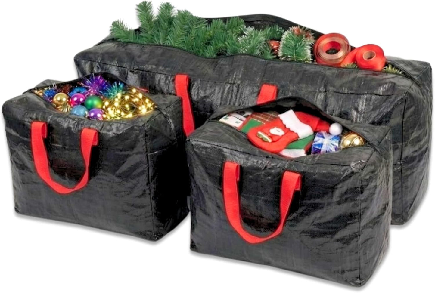 DIVCHI Large Christmas Tree 3Pcs Storage Bag Green - Holiday Artificial Disassembled Trees with Durable Reinforced Handles & Zipper - Waterproof Material Protects from Dust, Moisture & Insect (Black)