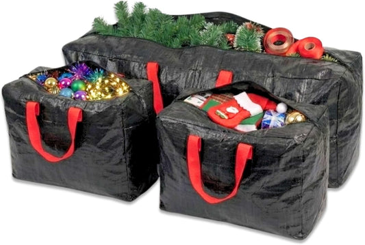 DIVCHI Large Christmas Tree 3Pcs Storage Bag Green - Holiday Artificial Disassembled Trees with Durable Reinforced Handles & Zipper - Waterproof Material Protects from Dust, Moisture & Insect (Black)