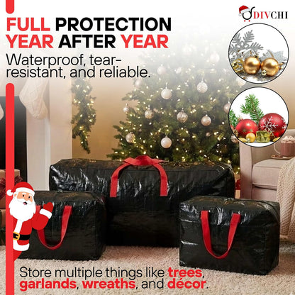 DIVCHI Large Christmas Tree 3Pcs Storage Bag Green - Holiday Artificial Disassembled Trees with Durable Reinforced Handles & Zipper - Waterproof Material Protects from Dust, Moisture & Insect (Black)