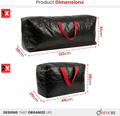 DIVCHI Large Christmas Tree 3Pcs Storage Bag Green - Holiday Artificial Disassembled Trees with Durable Reinforced Handles & Zipper - Waterproof Material Protects from Dust, Moisture & Insect (Black)