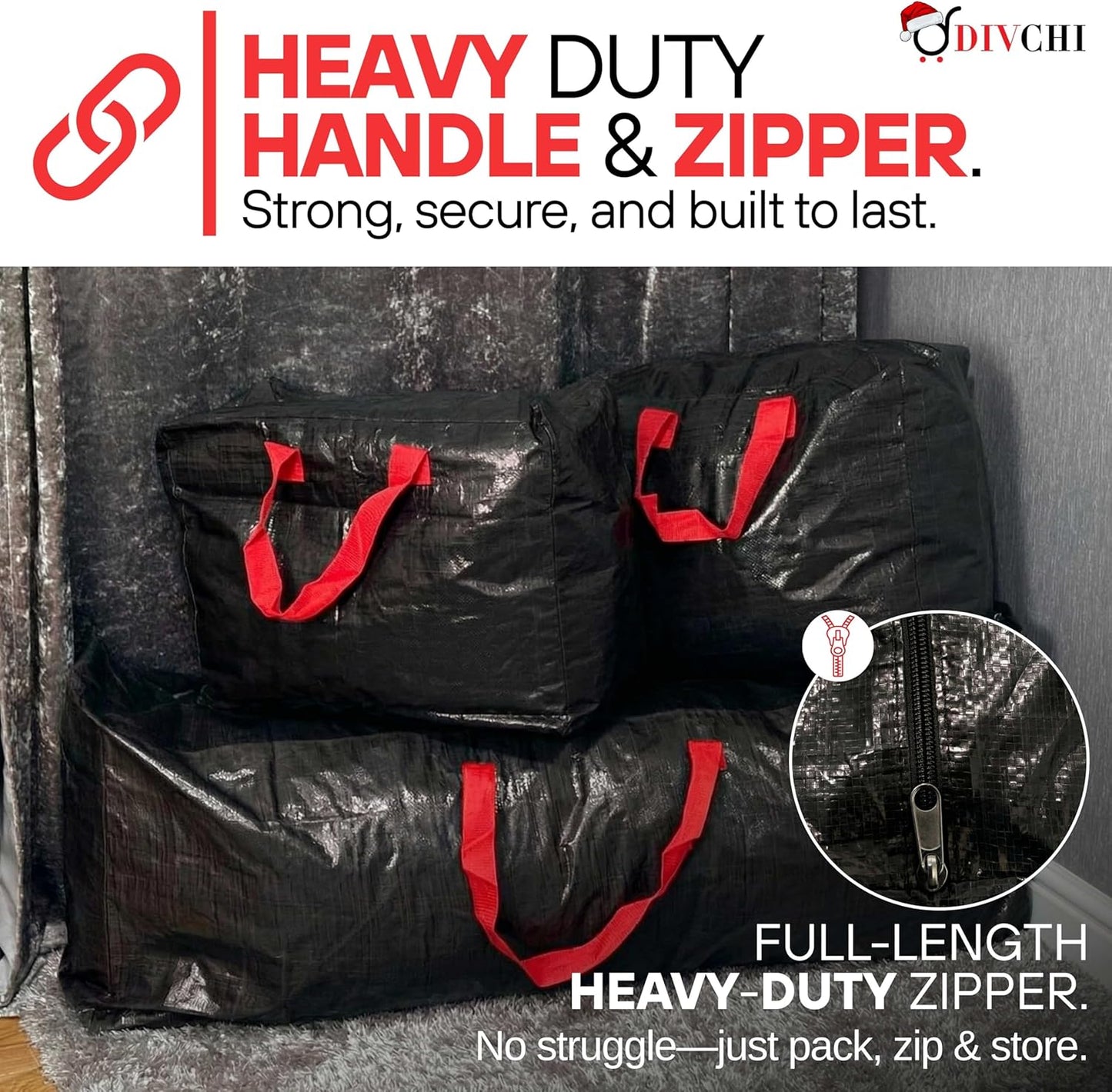 DIVCHI Large Christmas Tree 3Pcs Storage Bag Green - Holiday Artificial Disassembled Trees with Durable Reinforced Handles & Zipper - Waterproof Material Protects from Dust, Moisture & Insect (Black)