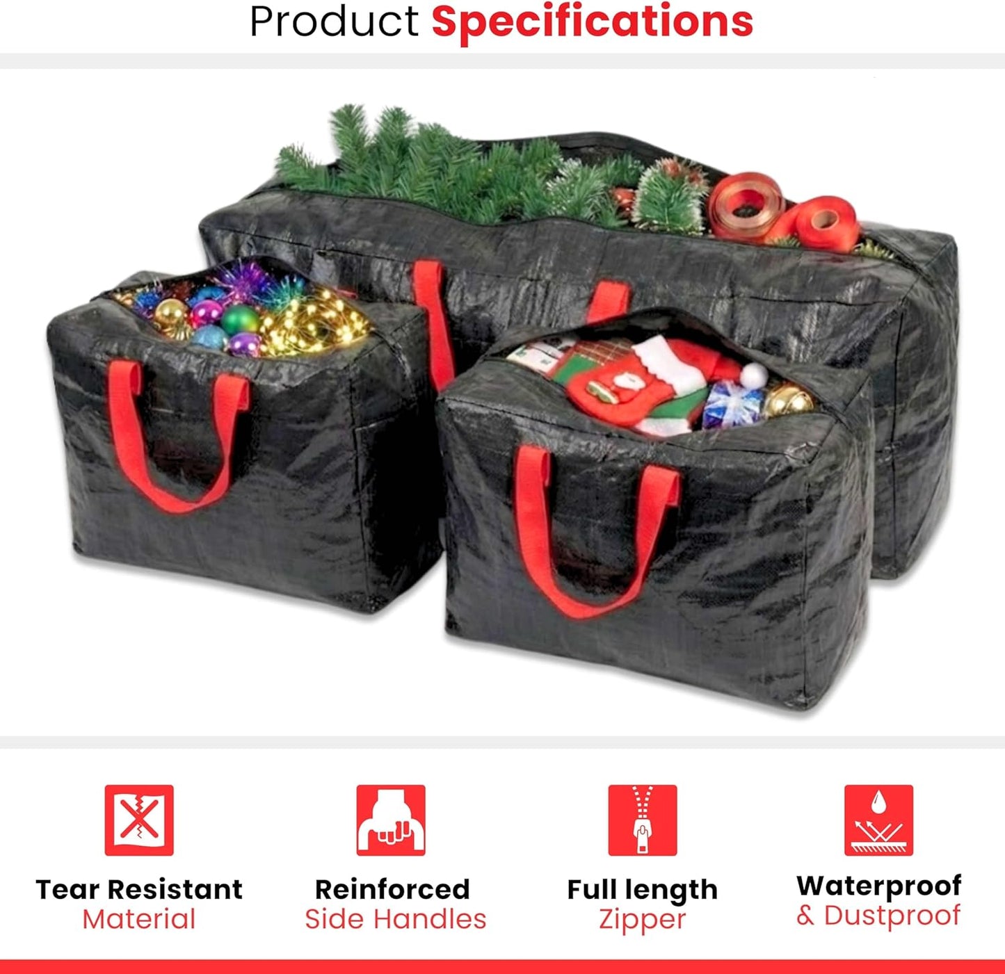 DIVCHI Large Christmas Tree 3Pcs Storage Bag Green - Holiday Artificial Disassembled Trees with Durable Reinforced Handles & Zipper - Waterproof Material Protects from Dust, Moisture & Insect (Black)