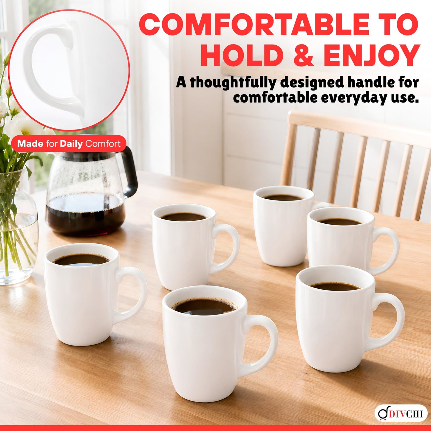 DIVCHI Coffee Mugs Set of 6 Ceramic Tea Hot Chocolate Cups