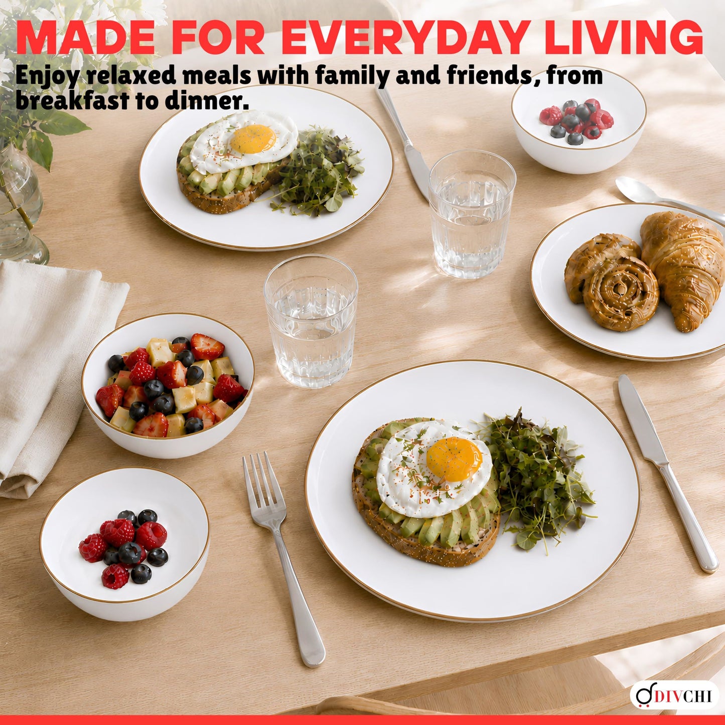 DIVCHI 16-Piece Dinner Set for 4 Ceramic Dinnerware Set