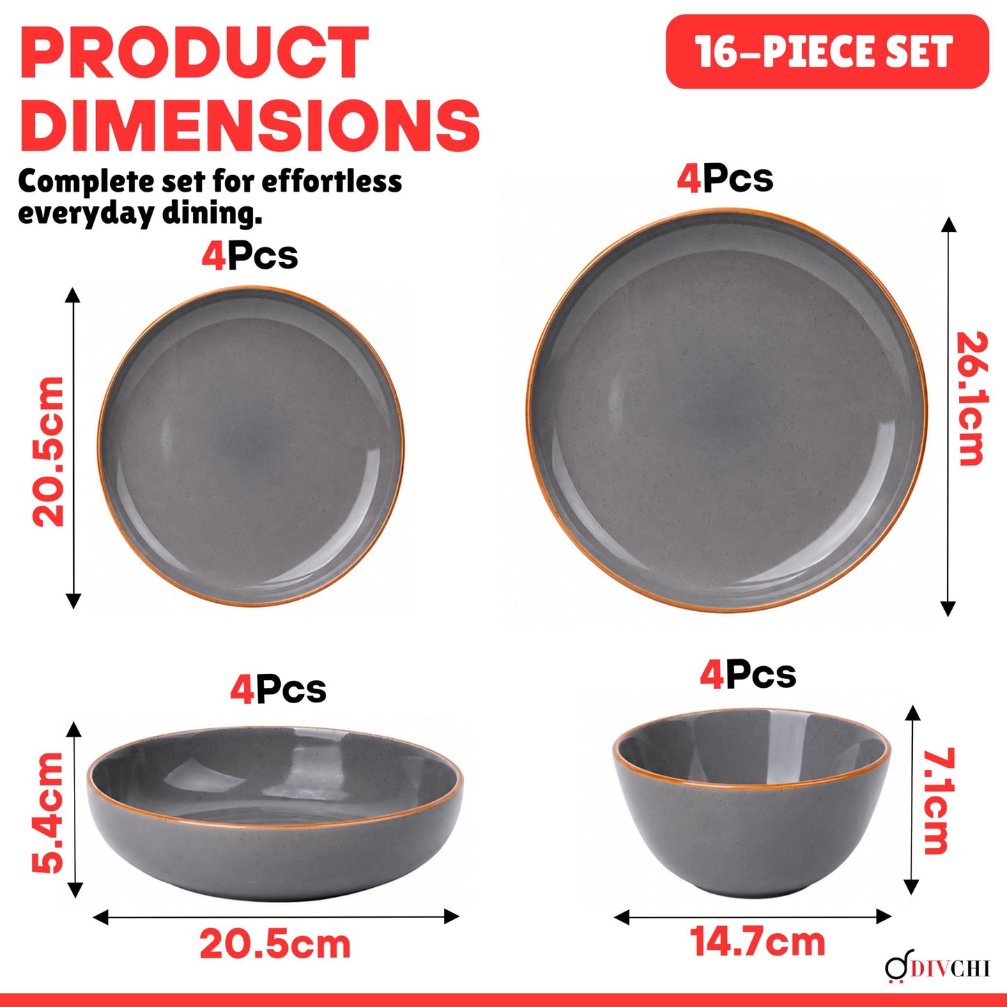 DIVCHI 16-Piece Dinner Set for 4 Ceramic Dinnerware Set
