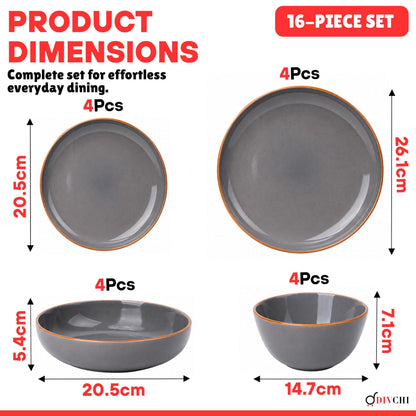 DIVCHI 16-Piece Dinner Set for 4 Ceramic Dinnerware Set