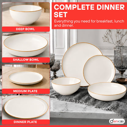 DIVCHI 16-Piece Dinner Set for 4 Ceramic Dinnerware Set
